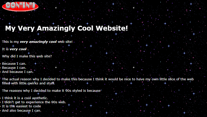 The main page of Website 1.0